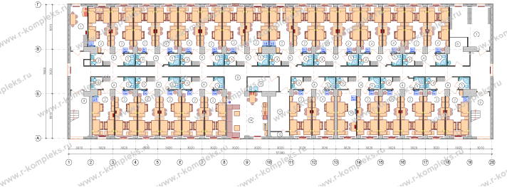 Модульное общежитие на 246 человек, планировка, 2 этаж