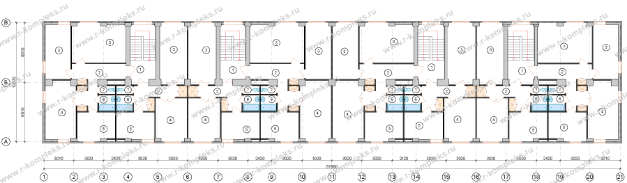 Модульный 24-квартирный жилой дом, планировка, 3 этаж