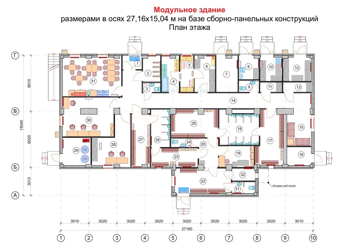 Модульное здание "Санпропускник на 7 человек", планировка