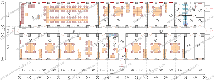 Модульное здание «Офис на 40 человек», планировка