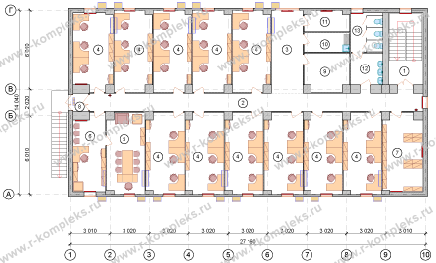 Модульное здание «Офис на 50 человек», планировка, 2 этаж