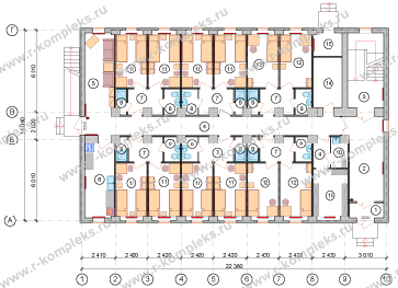 Модульное здание «Общежитие на 41 человек», планировка, 1 этаж