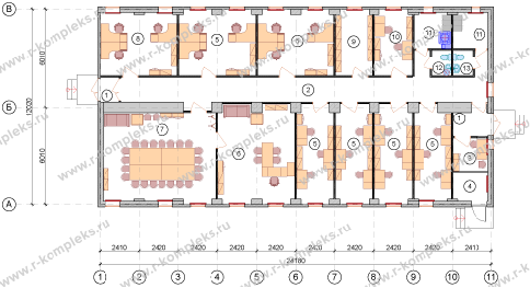 Модульный офис на 24 человека, планировка