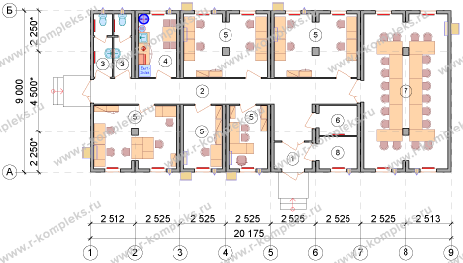Модульное здание «Офис на 15 человек», планировка