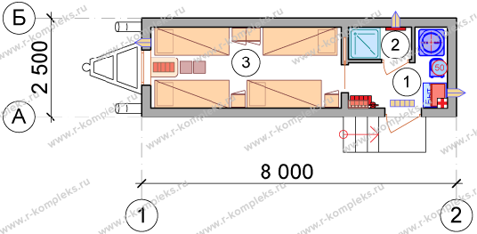 Мобильное «Общежитие на 8 человек» на съёмных полозьях, планировка