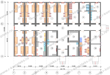 Модульное здание «Общежитие на 16 человек», планировка