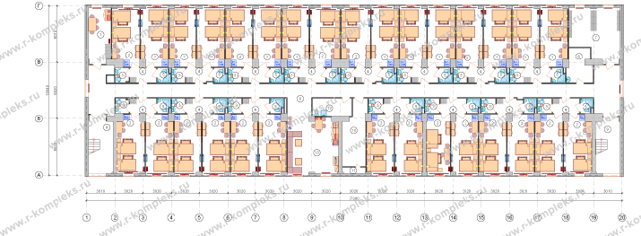 Модульное общежитие на 164 человека, планировка, 2 этаж