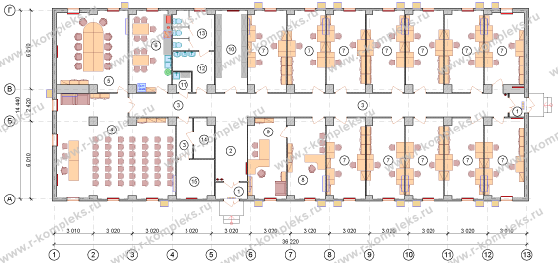 Модульное здание «Офис на 30 человек», планировка