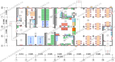 Модульное здание «Столовая на 60 посадочных мест», планировка