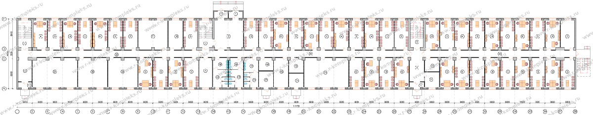 Модульный административно-бытовой комплекс на 1102 человек, планировка, Офис на 150 человек. 1 этаж