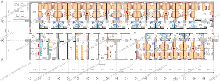 Модульное общежитие на 246 человек, планировка, 1 этаж