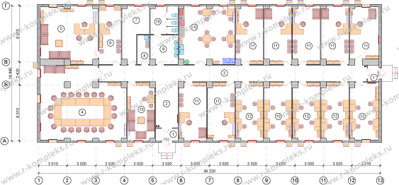 Модульное здание «Офис на 25 человек», планировка