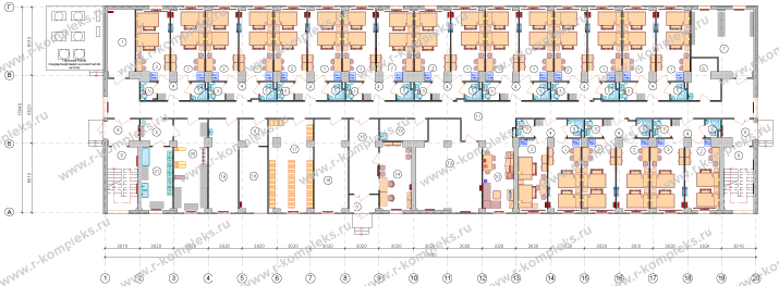 Модульное общежитие на 164 человека, планировка, 1 этаж