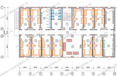 Модульное здание «Общежитие на 63 человека», планировка, 2 этаж