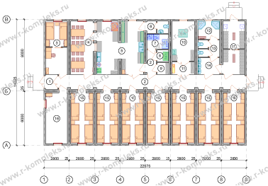 Блочно-модульное общежитие на 30 человек, планировка