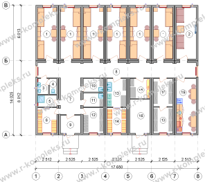 Модульное здание «Общежитие на 12 человек», планировка