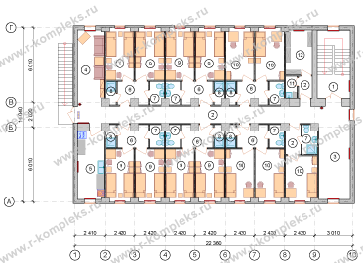 Модульное здание «Общежитие на 41 человек», планировка, 2 этаж