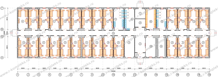 Модульное общежитие на 80 человек, планировка