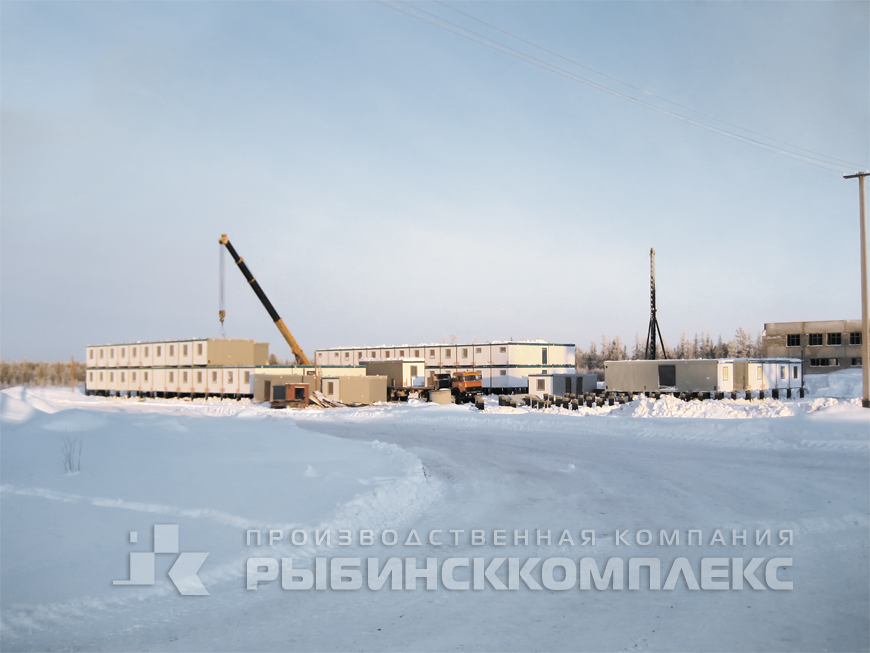 Ямало-Ненецский АО, два модульных здания для проживания и одноэтажная столовая. Монтаж