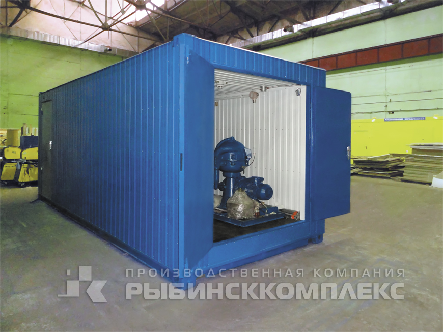 Здание технологического назначения на базе модернизированного грузового контейнера. На заводе в цехе Здание технологического назначения на базе модернизированного грузового контейнера. На заводе в цехе