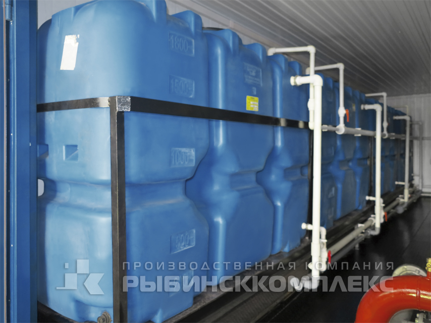 Накопительные резервуары объёмом 12 м³ для пожаротушения в модульной газовой котельной производства Рыбинсккомплекс
