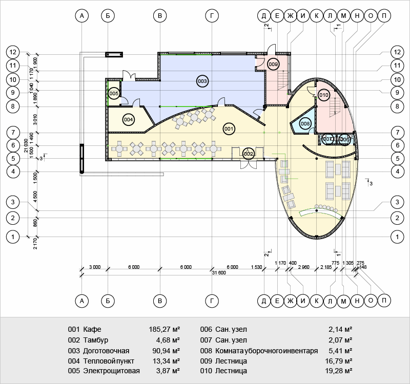 План первого этажа кафе