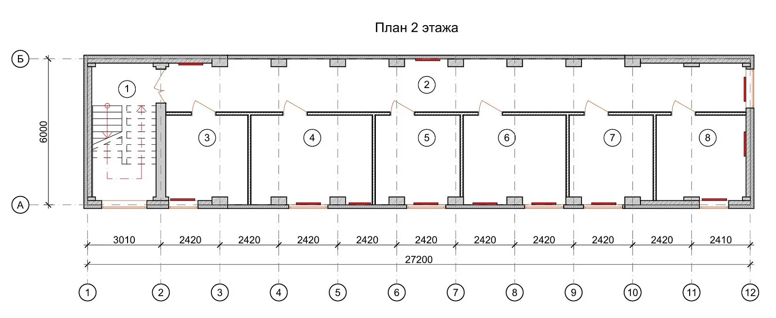 Модульное здание «АБК на 37 человек», планировка, 2 этаж
