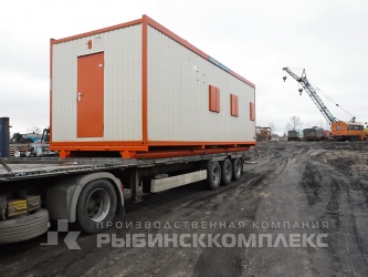 Транспортировка мобильных зданий на ж/д платформе, станция Рыбинск-Товарный