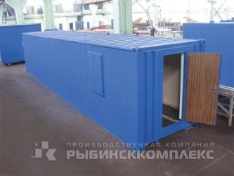 Здание офисного назначения из модернизированного универсального грузового 40-футового контейнера на производстве. Бронированное стекло Здание офисного назначения из модернизированного универсального грузового 40-футового контейнера на производстве. Бронированное стекло